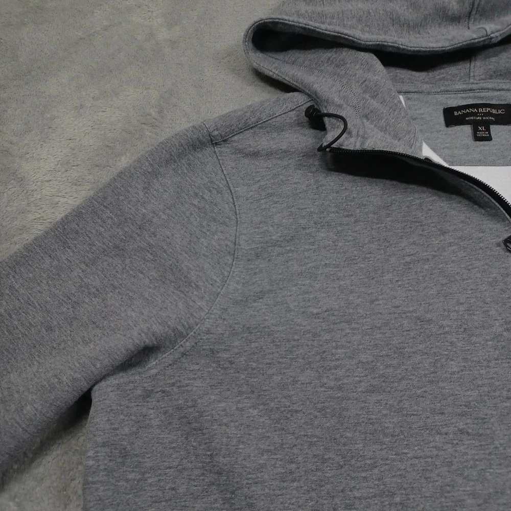 Banana Republic Sweater Mens XL Gray 1/4‎ Zip Hooded Preppy Casual